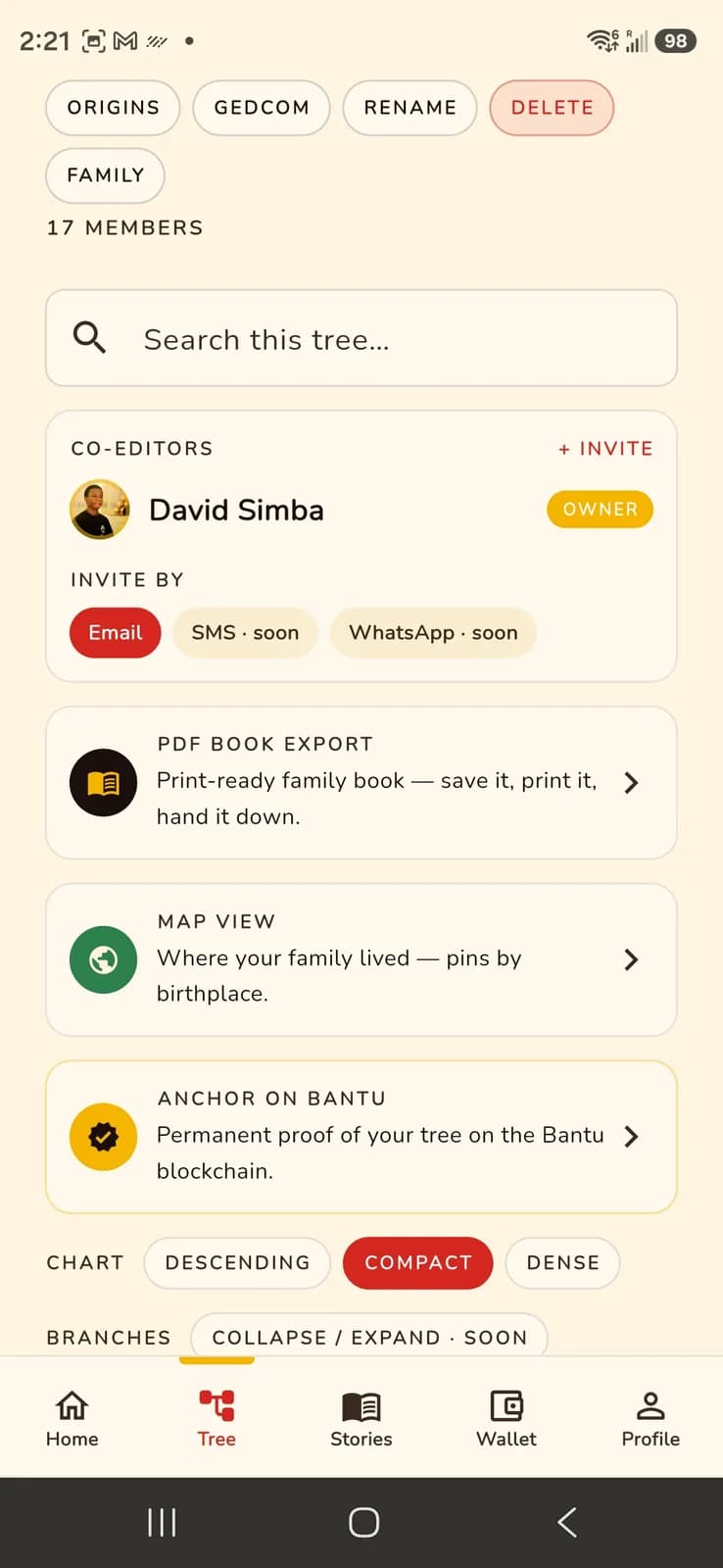 An AfriX family tree with co-editors and the Anchor on Bantu option
