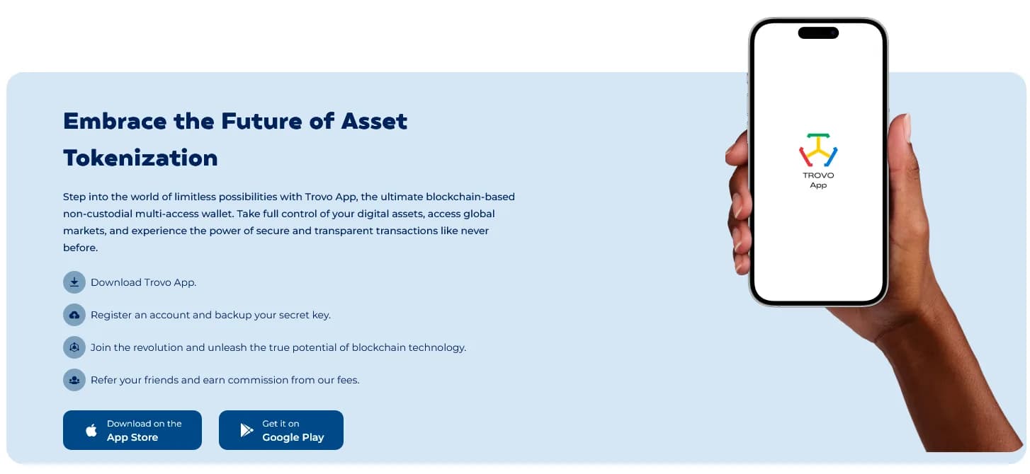 The Trovo App — blockchain asset tokenization, on the App Store and Google Play